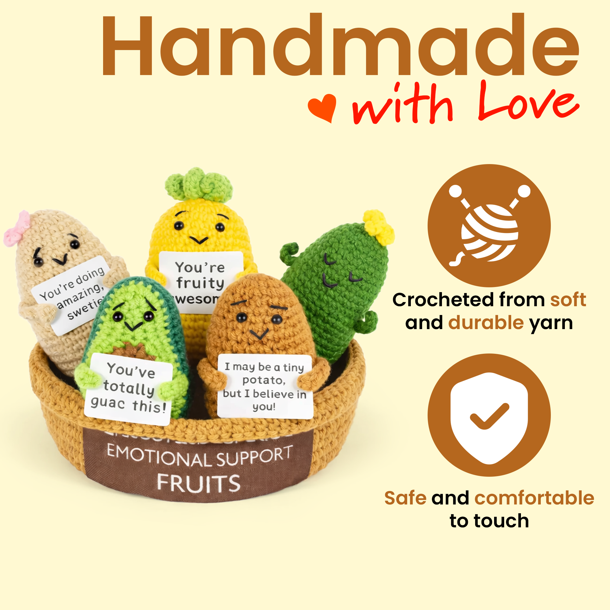Emotional Support Fruits – Set of 5 Crochet Fruits & Veggies - Image 2
