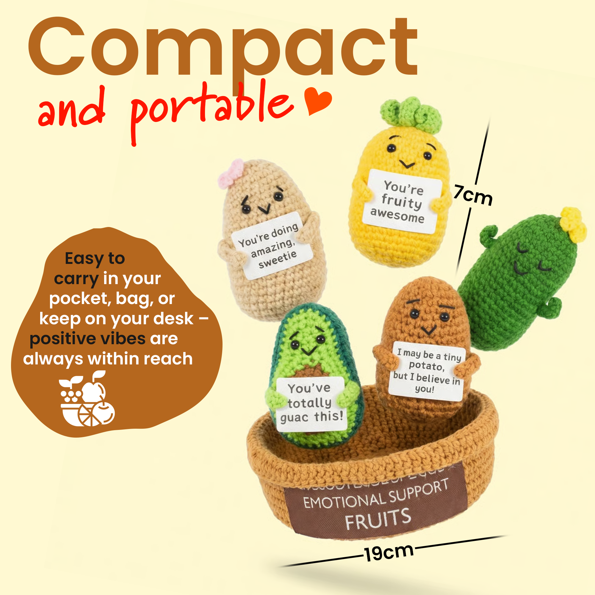 Emotional Support Fruits – Set of 5 Crochet Fruits & Veggies - Image 3